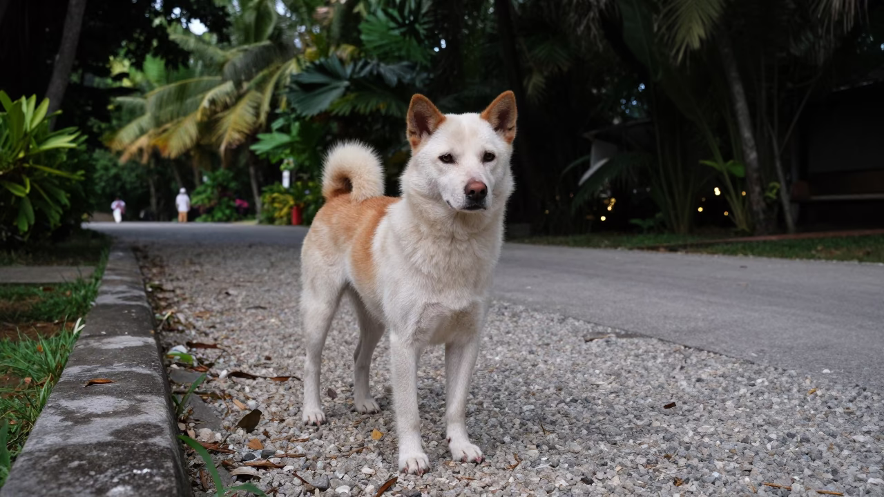 Thai Bangkaew Portrait on Quiet Park Path in along a quiet park path with soft open shade and a clean background in Phuket
