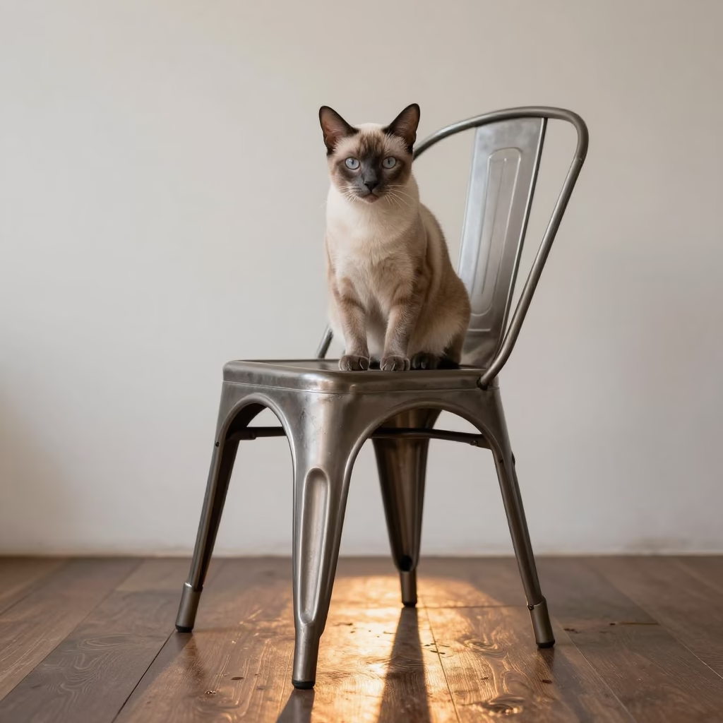 Thai Cat Portrait in Evening Studio Light in in a quiet portrait studio with a plain backdrop and eye-level framing in Chiang Mai