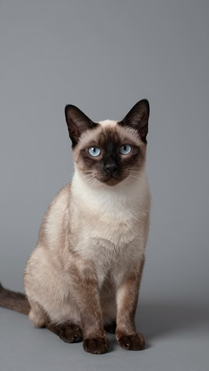 Thai Cat Portrait in Phuket Studio Light in in a quiet portrait studio with a plain backdrop and eye-level framing in Phuket