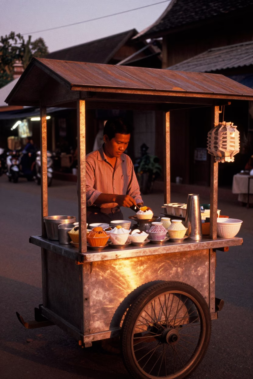 Thai Desserts in Chiang Mai at Copper-toned Light Before Dusk in in Chiang Mai, Thailand