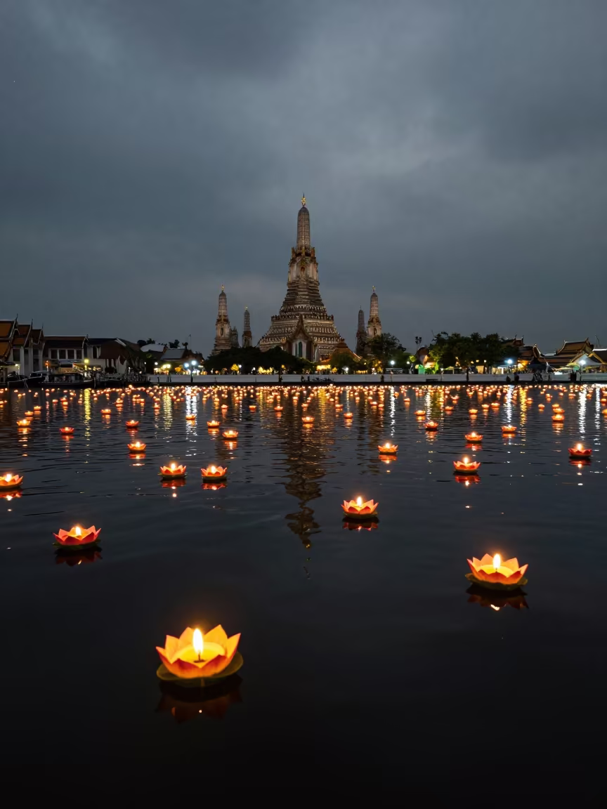 Thai Loi Krathong Festival Candles Bangkok Night in at a public square during a festival in Bangkok
