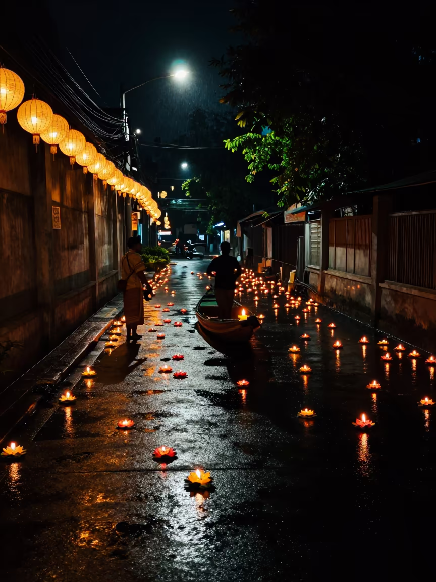 Thai Loi Krathong Festival Night Talat Noi in at a festival street procession in Talat Noi, Bangkok