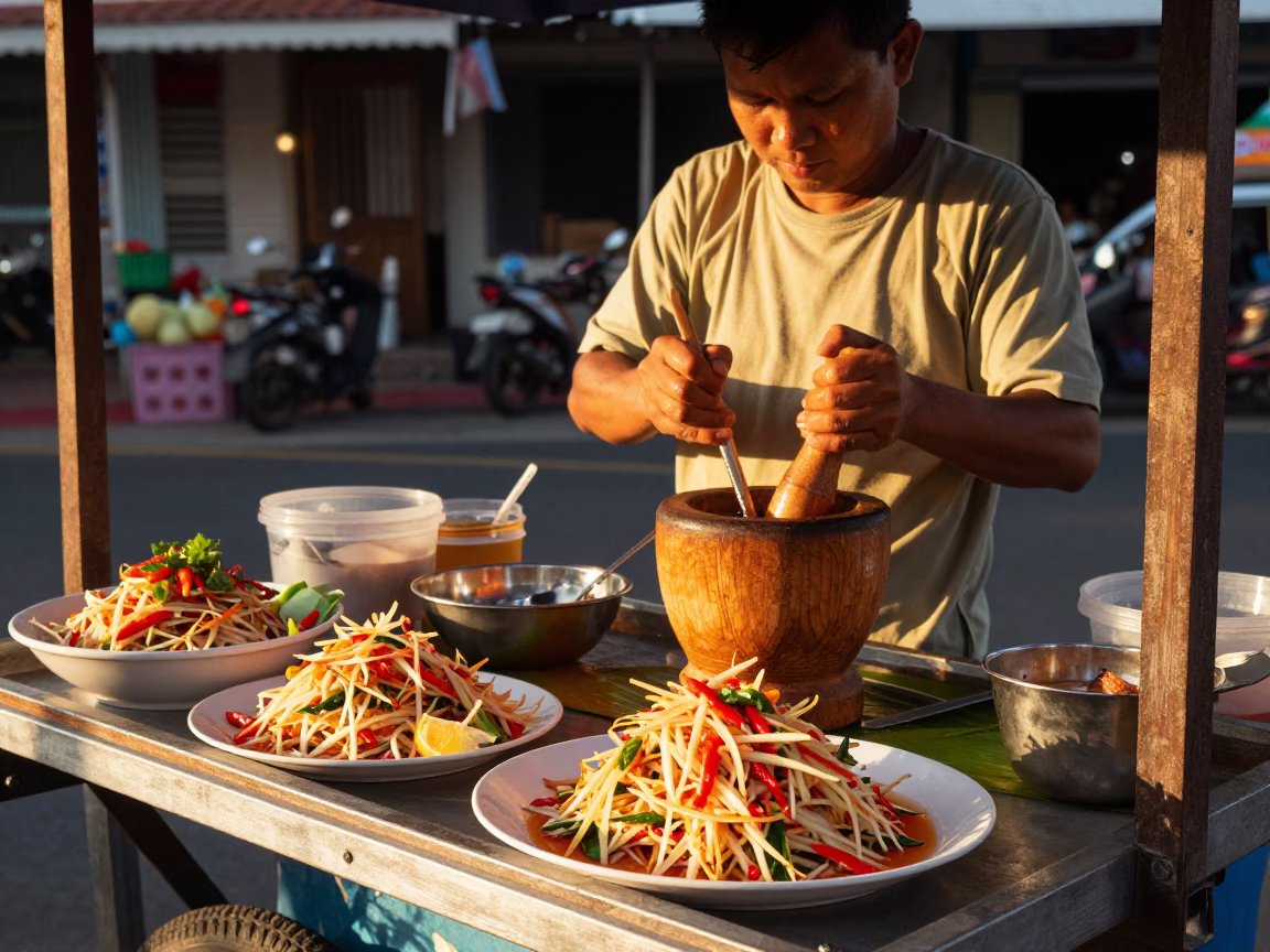Thai Salads at Honeyed Evening Light in Phuket in in Phuket, Thailand