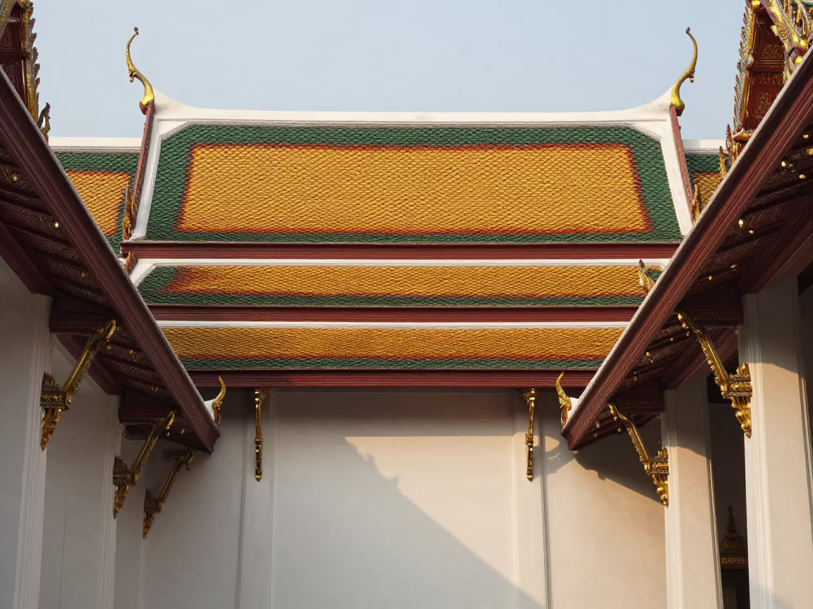 Thai Temple Roof Tiles in Bangkok Mosque in in a mosque prayer hall in Bangkok