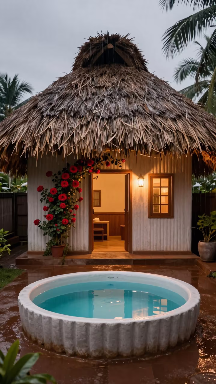 Thatched Cottage Roses Pool Teacup Lobby Mumbai in inside a ribbed concrete lobby in Fort, Mumbai