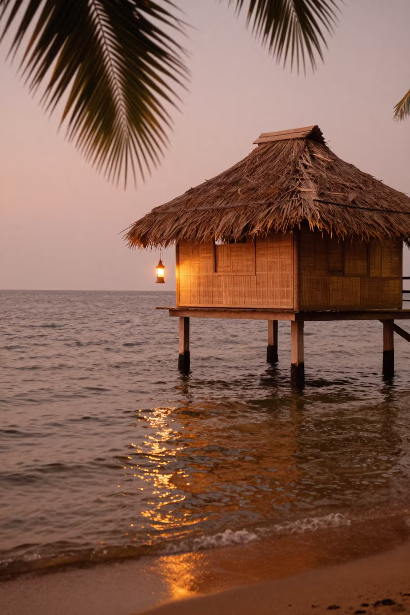 Thatched Hut Lantern in Clear Water Near Bangkok in near Bangkok