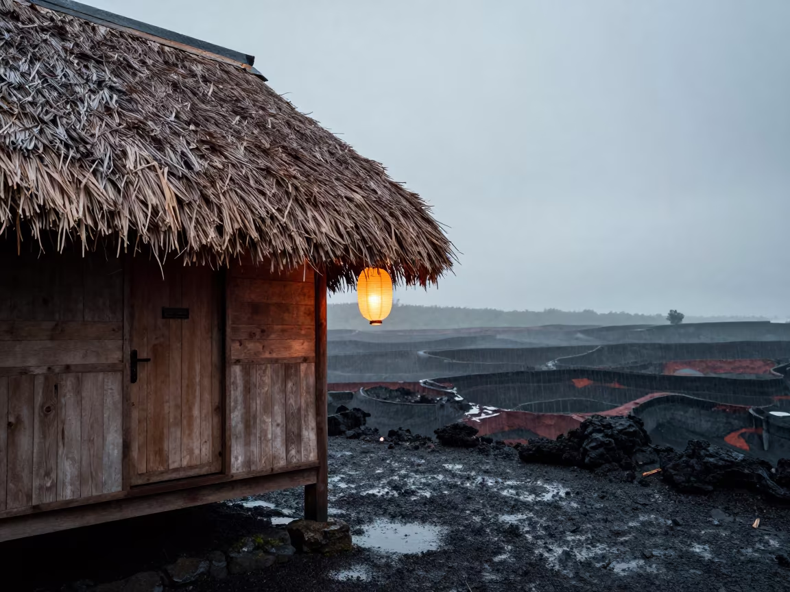 Thatched Hut Lantern on Volcanic Drop-off Atoll in beside a volcanic drop-off in Malaysia