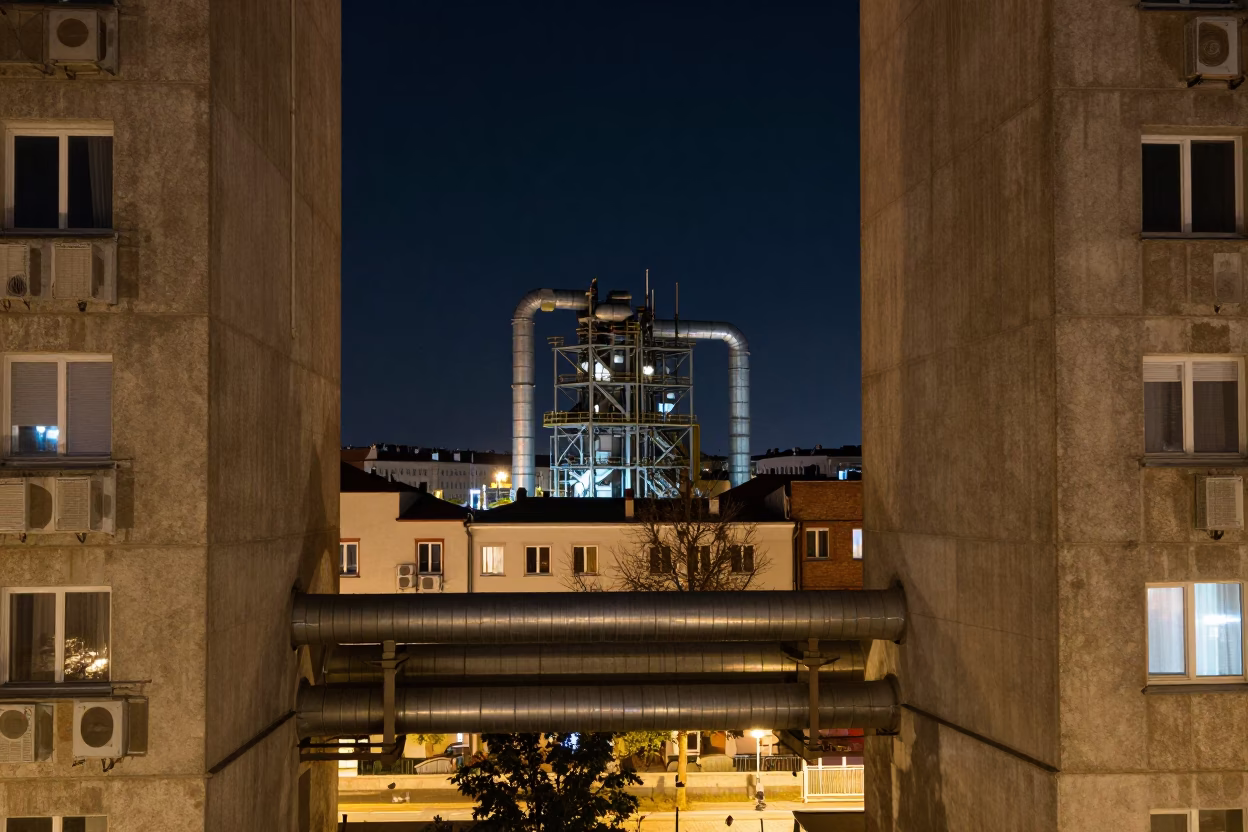 The Deepest Night Sky Light on Apartment Blocks in Budapest in in Budapest, Hungary