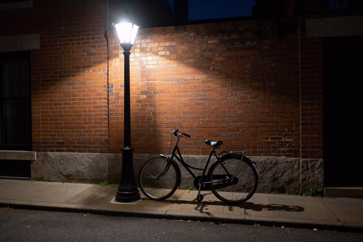 The Deepest Night Sky Light on Bicycle Parked in Boston in in Boston, Massachusetts, United States
