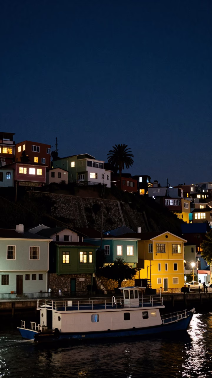 The Deepest Night Sky Light on Canal Barge in Valparaiso in in Valparaiso, Chile