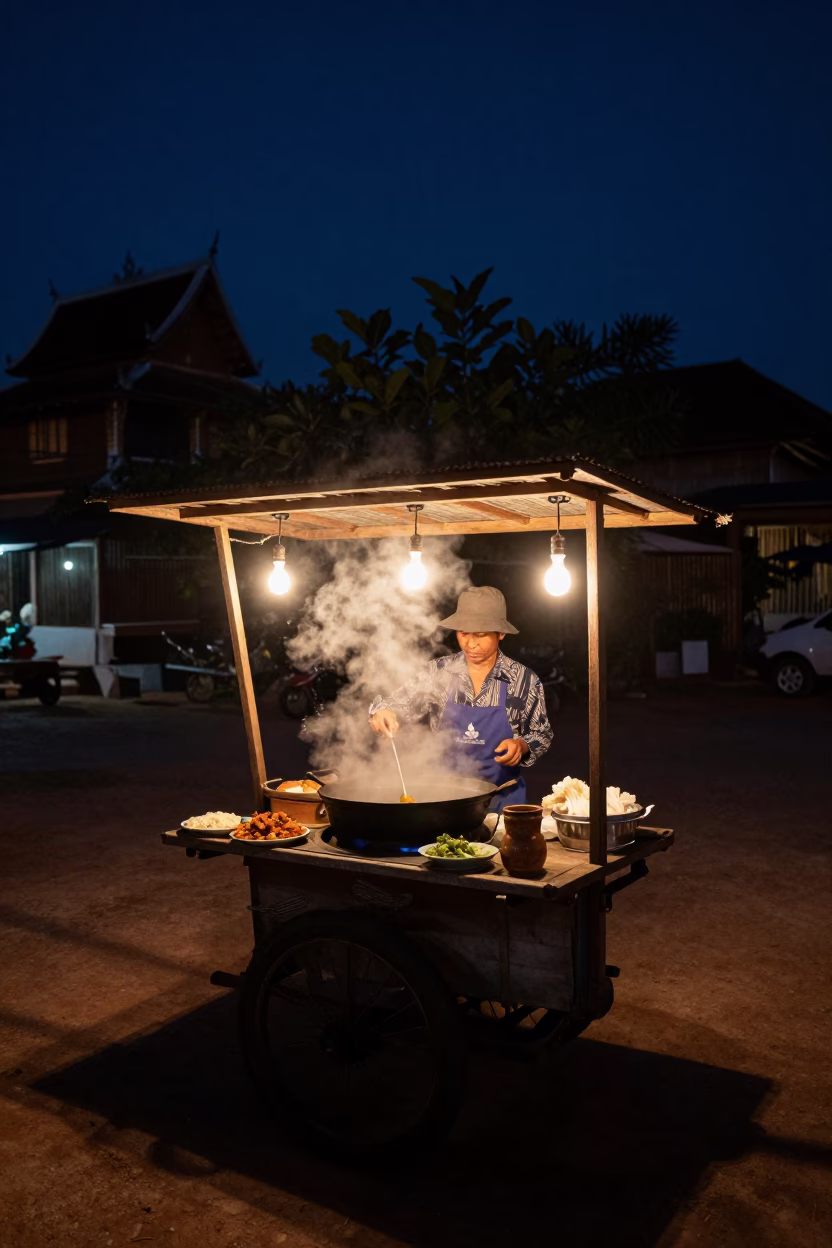 The Deepest Night Sky Light on Cooking Curry in Luang Prabang in in Luang Prabang, Laos