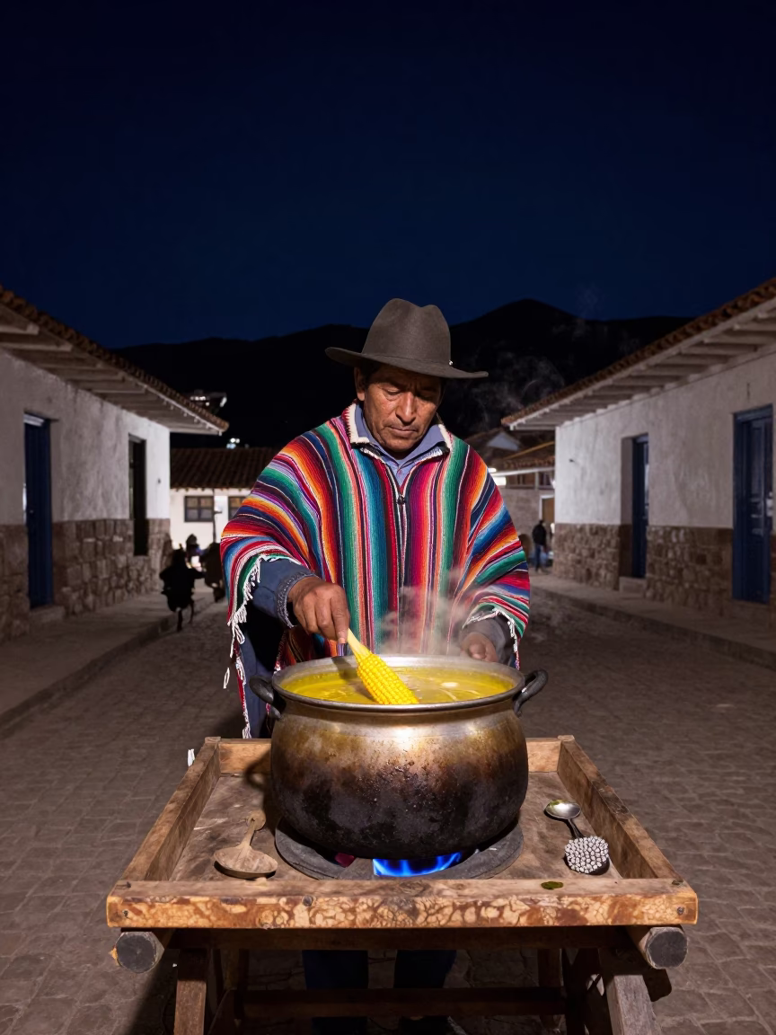 The Deepest Night Sky Light on Corn Soup in Cusco in in Cusco, Peru