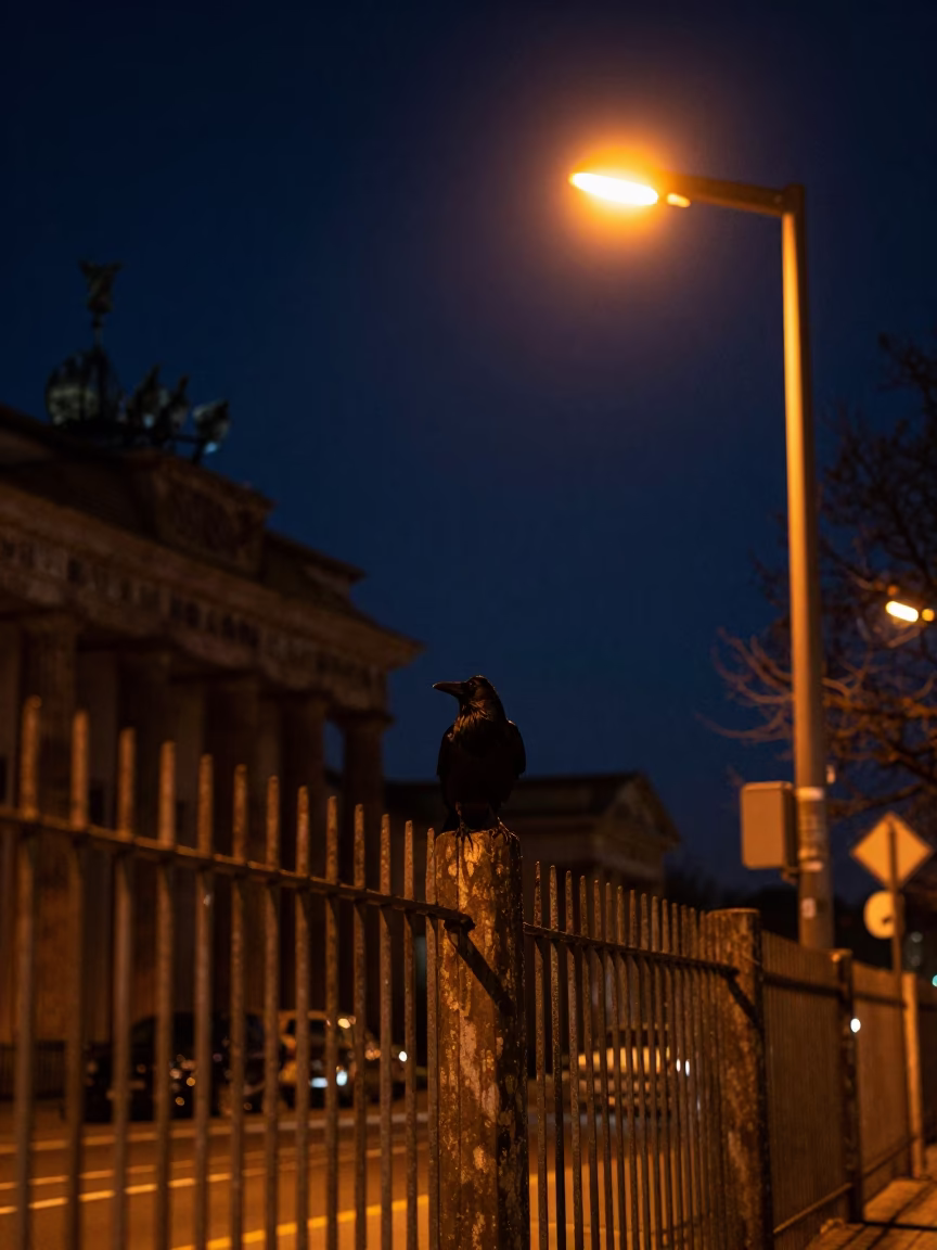 The Deepest Night Sky Light on Crow in Berlin in in Berlin, Germany
