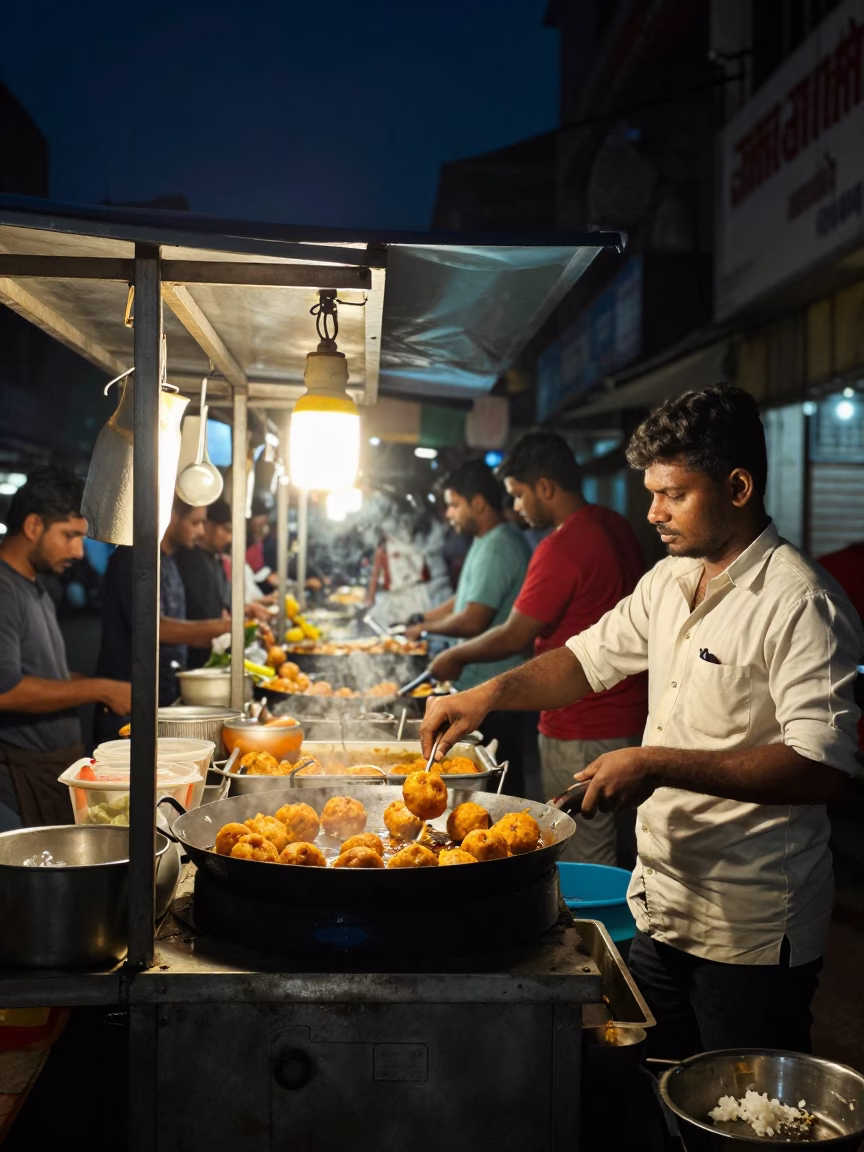 The Deepest Night Sky Light on Food Stall in Chennai in in Chennai, India