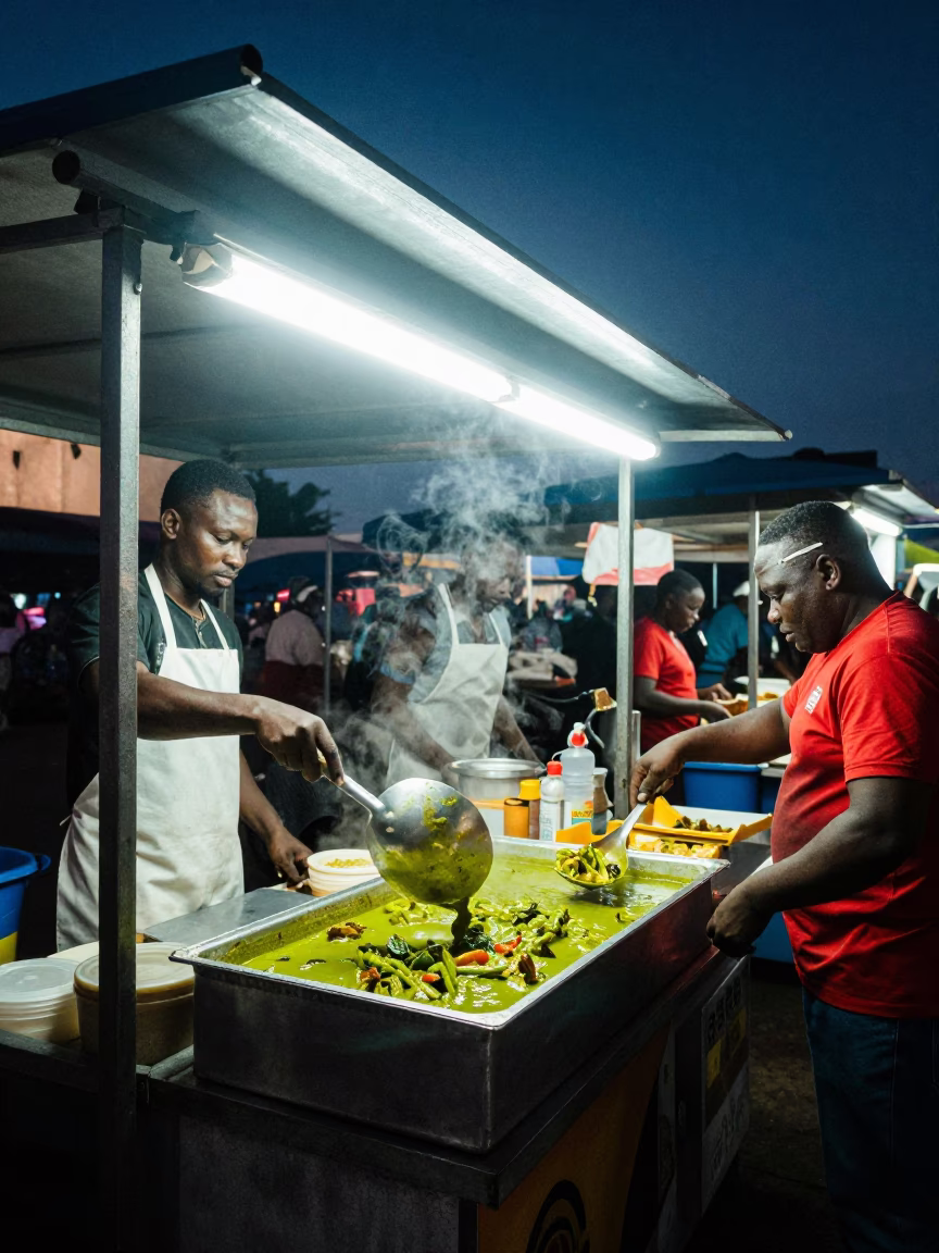 The Deepest Night Sky Light on Food Stall in Durban in in Durban, South Africa