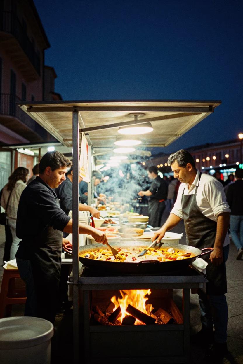 The Deepest Night Sky Light on Food Stall in Marseille in in Marseille, France