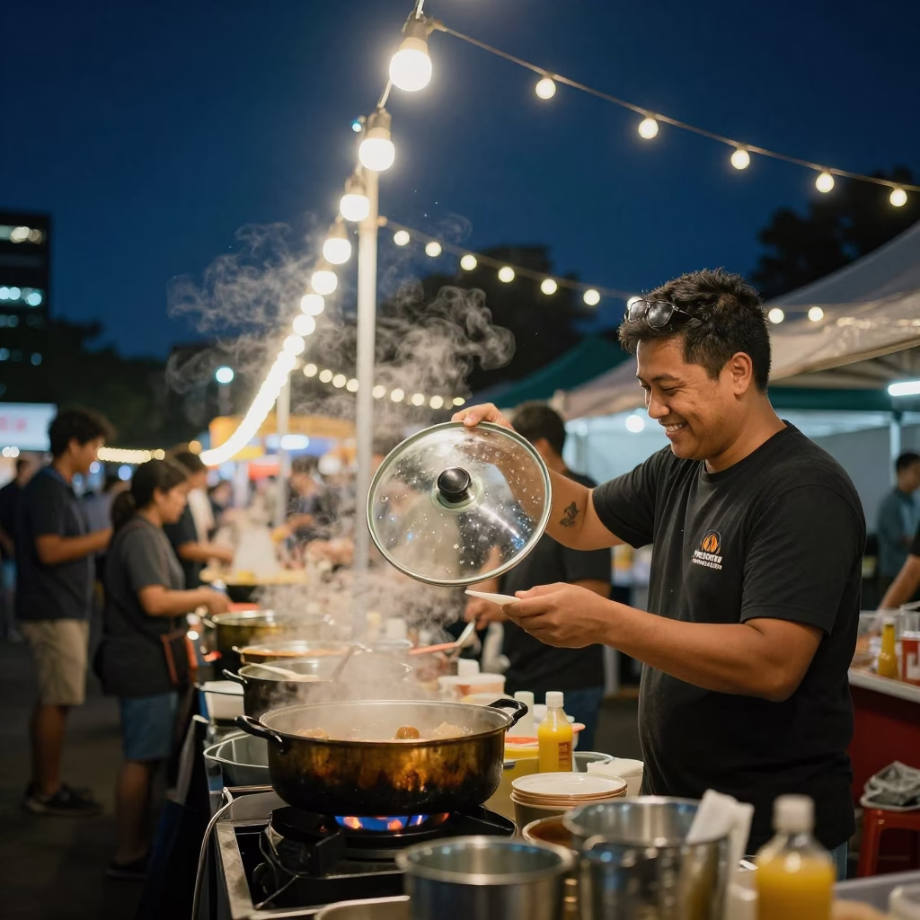 The Deepest Night Sky Light on Food Stall in Perth in in Perth, Western Australia, Australia