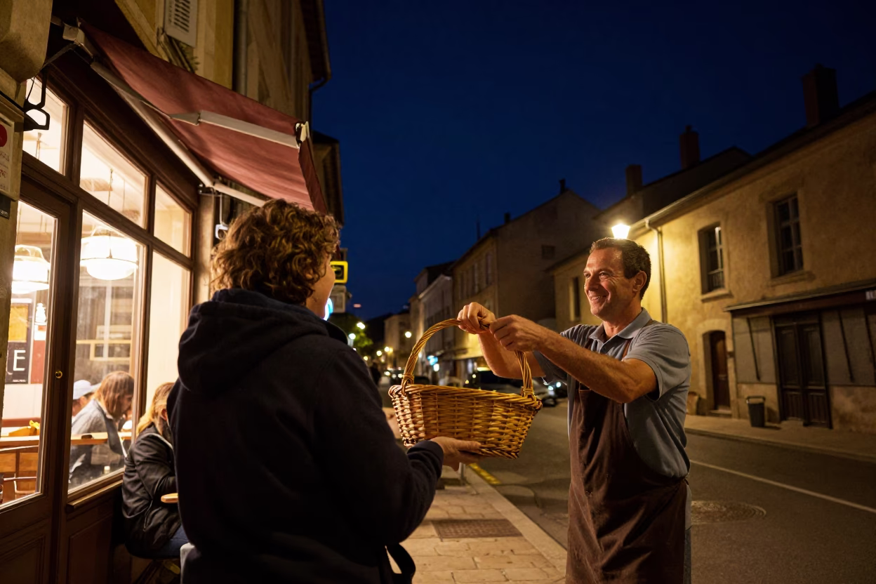 The Deepest Night Sky Light on Handing Basket in Lyon in in Lyon, France