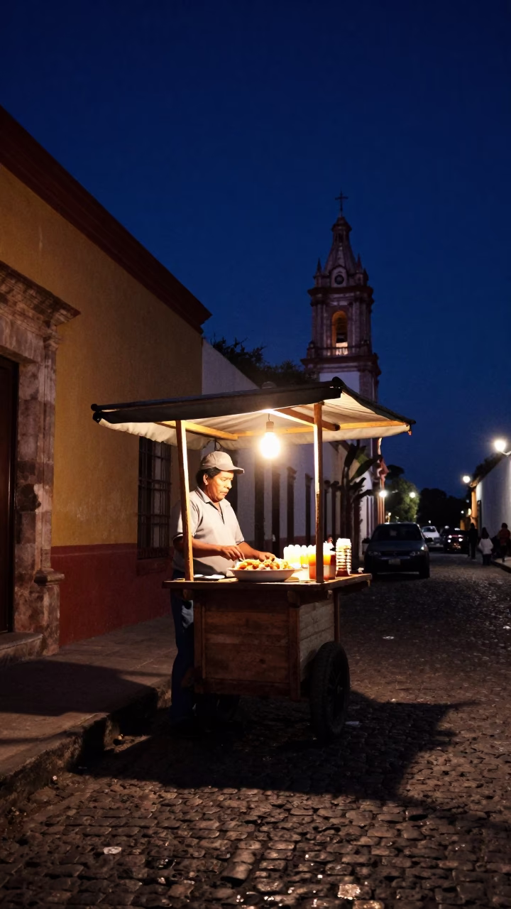 The Deepest Night Sky Light on Hot Food in Merida in in Merida, Mexico