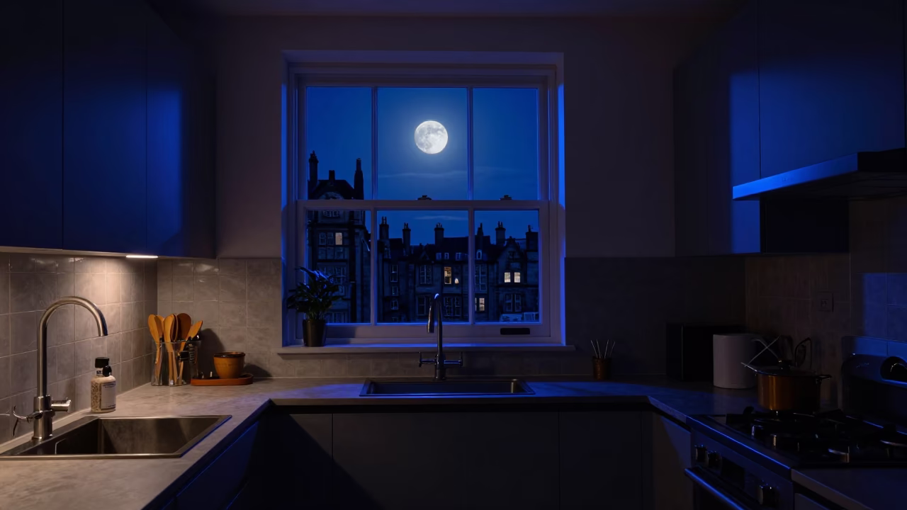 The Deepest Night Sky Light on Kitchen Scene in Edinburgh in in Edinburgh, United Kingdom