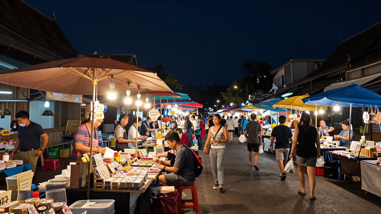 The Deepest Night Sky Light on Market Scene in Chiang Mai in in Chiang Mai, Thailand