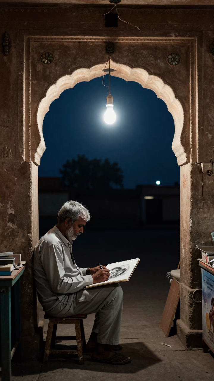 The Deepest Night Sky Light on Market Stall in Jaipur in in Jaipur, India
