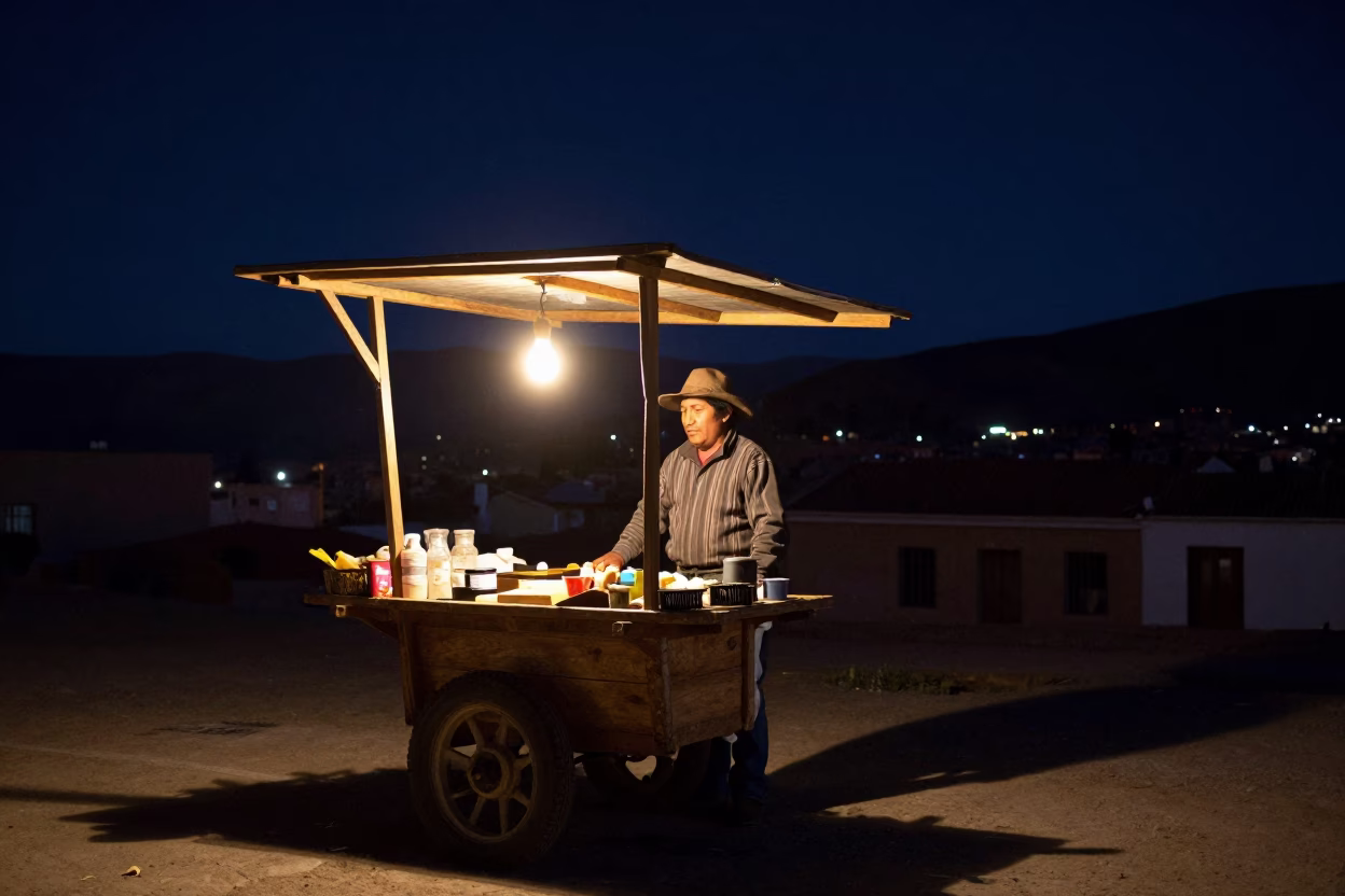 The Deepest Night Sky Light on Market Stall in La Paz in in La Paz, Bolivia