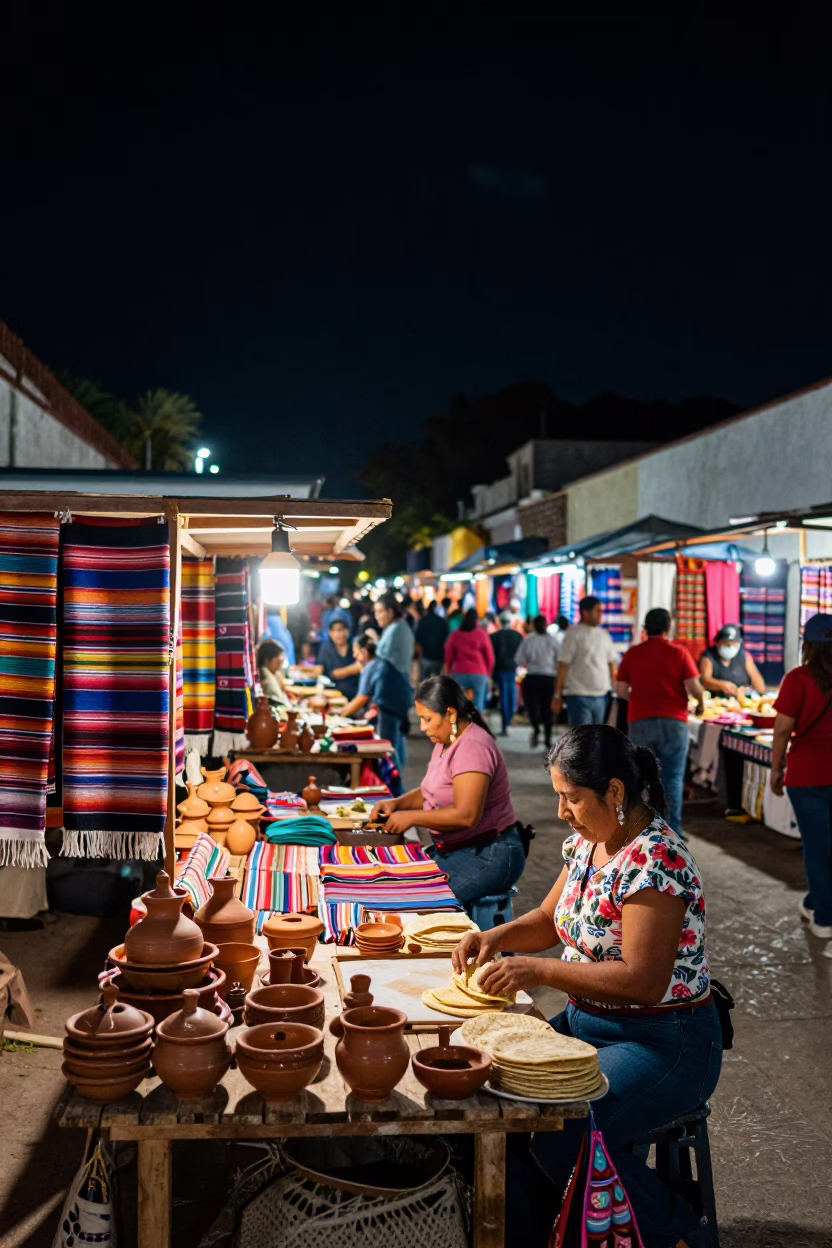 The Deepest Night Sky Light on Market Stall in Oaxaca in in Oaxaca, Mexico