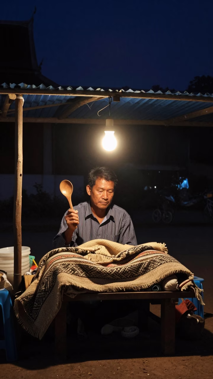 The Deepest Night Sky Light on Market Vendor in Luang Prabang in in Luang Prabang, Laos