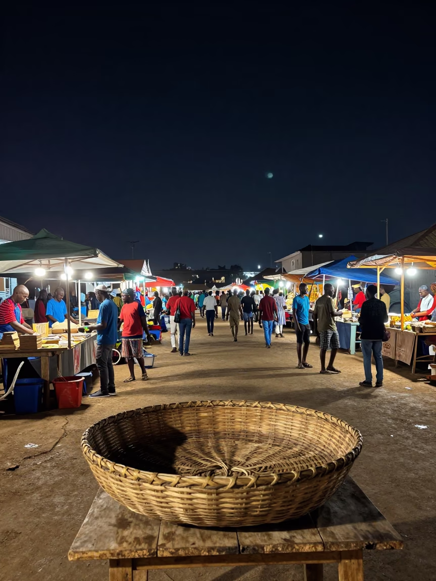 The Deepest Night Sky Light on Night Market in Accra in in Accra, Ghana