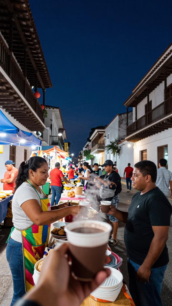 The Deepest Night Sky Light on Night Market in Cartagena in in Cartagena, Colombia
