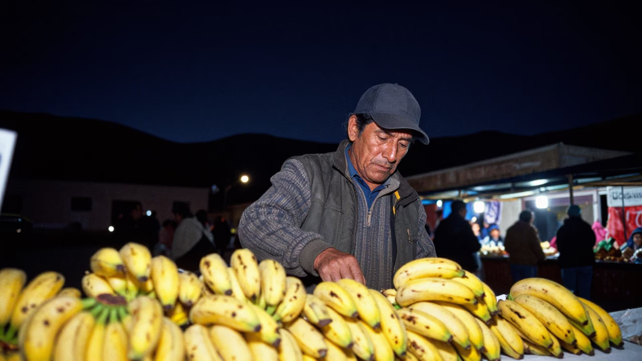 The Deepest Night Sky Light on Night Market in La Paz in in La Paz, Bolivia