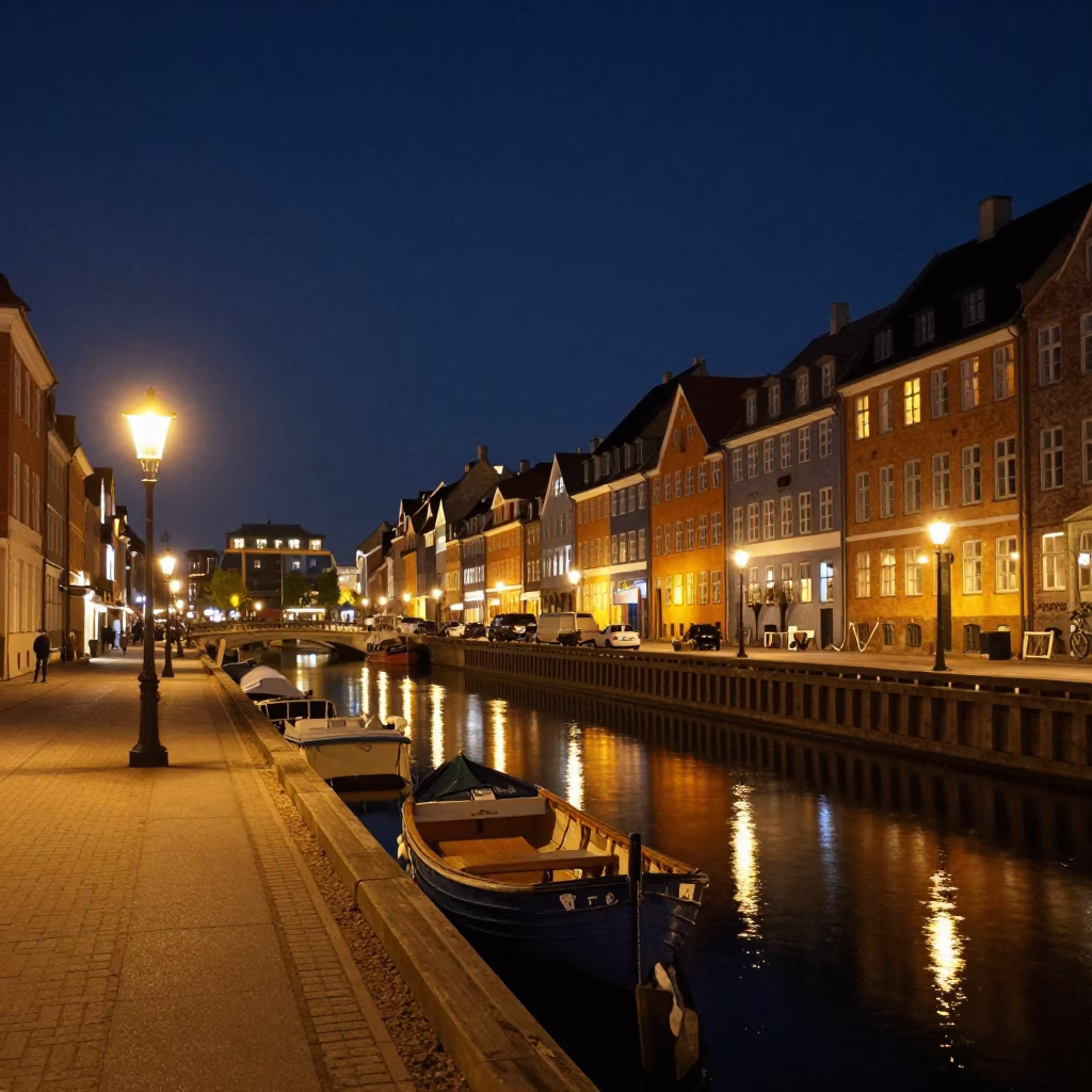 The Deepest Night Sky Light on Night Scene in Copenhagen in in Copenhagen, Denmark
