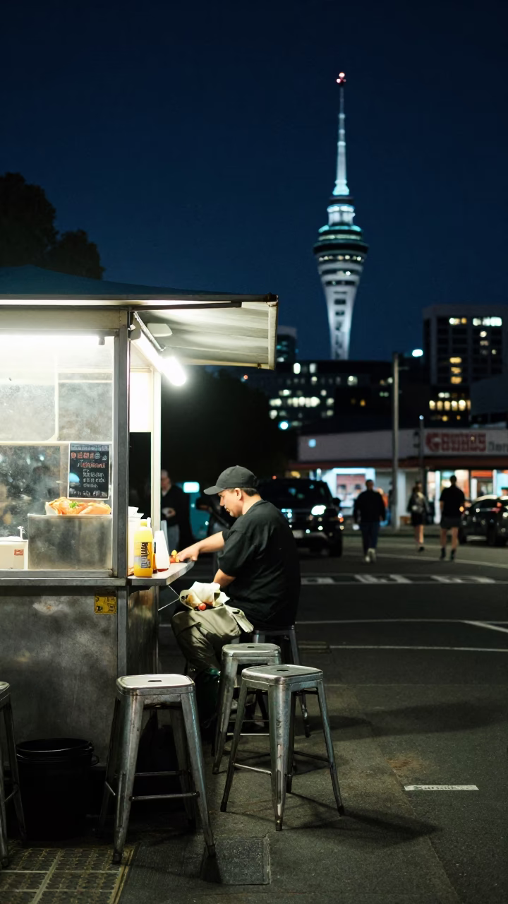 The Deepest Night Sky Light on Street Scene in Auckland in in Auckland, New Zealand