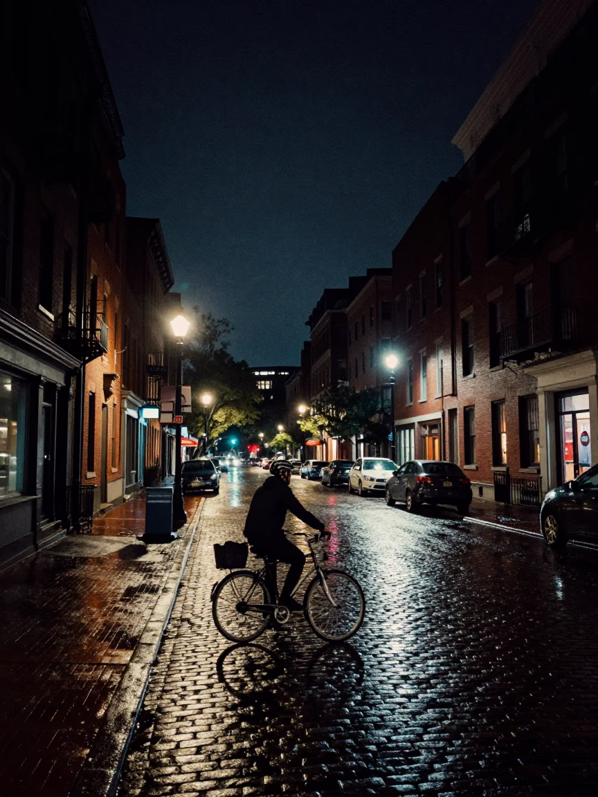 The Deepest Night Sky Light on Street Scene in Boston in in Boston, Massachusetts, United States