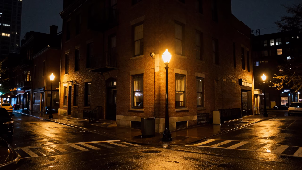 The Deepest Night Sky Light on Street Scene in Boston in in Boston, Massachusetts, United States