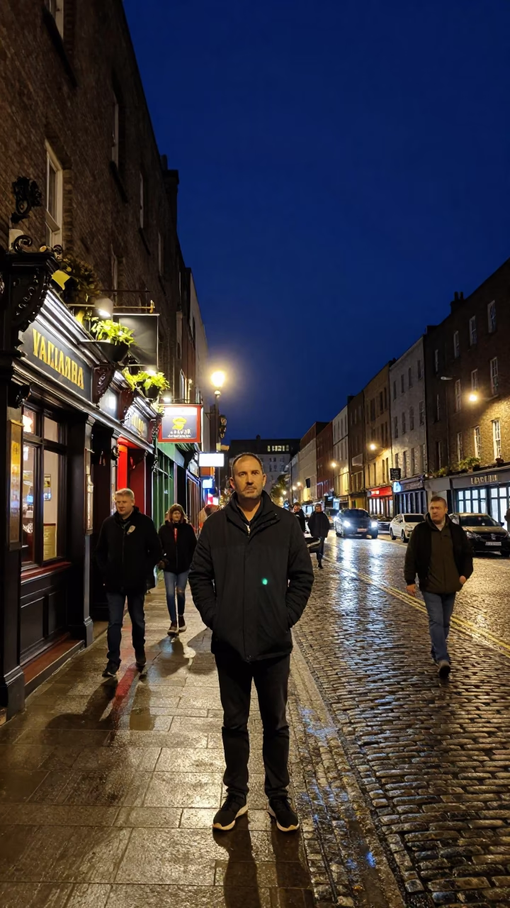 The Deepest Night Sky Light on Street Scene in Dublin in in Dublin, Ireland