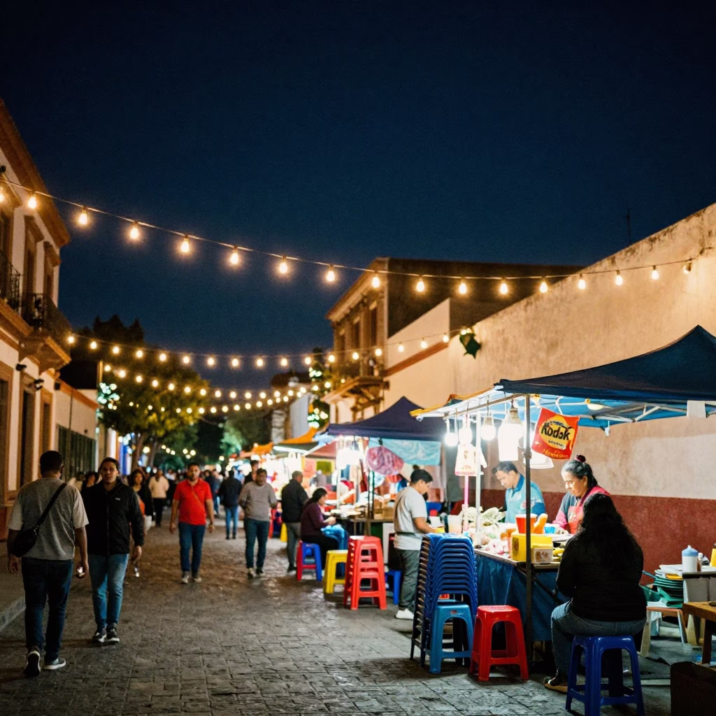The Deepest Night Sky Light on Street Scene in Guadalajara in in Guadalajara, Mexico