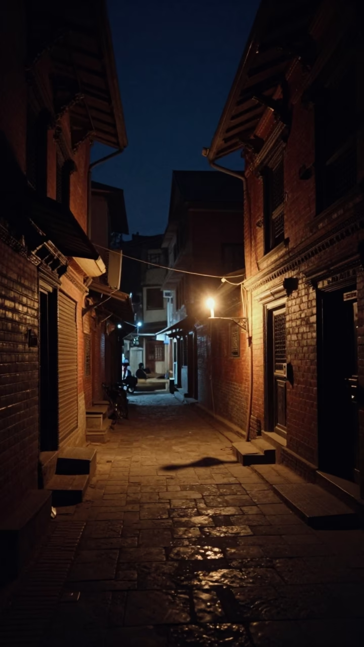 The Deepest Night Sky Light on Street Scene in Kathmandu in in Kathmandu, Nepal