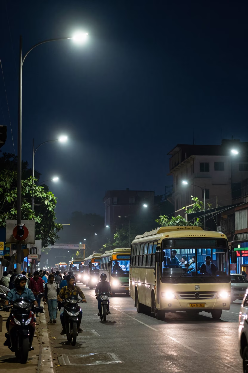 The Deepest Night Sky Light on Street Scene in Mumbai in in Mumbai, India