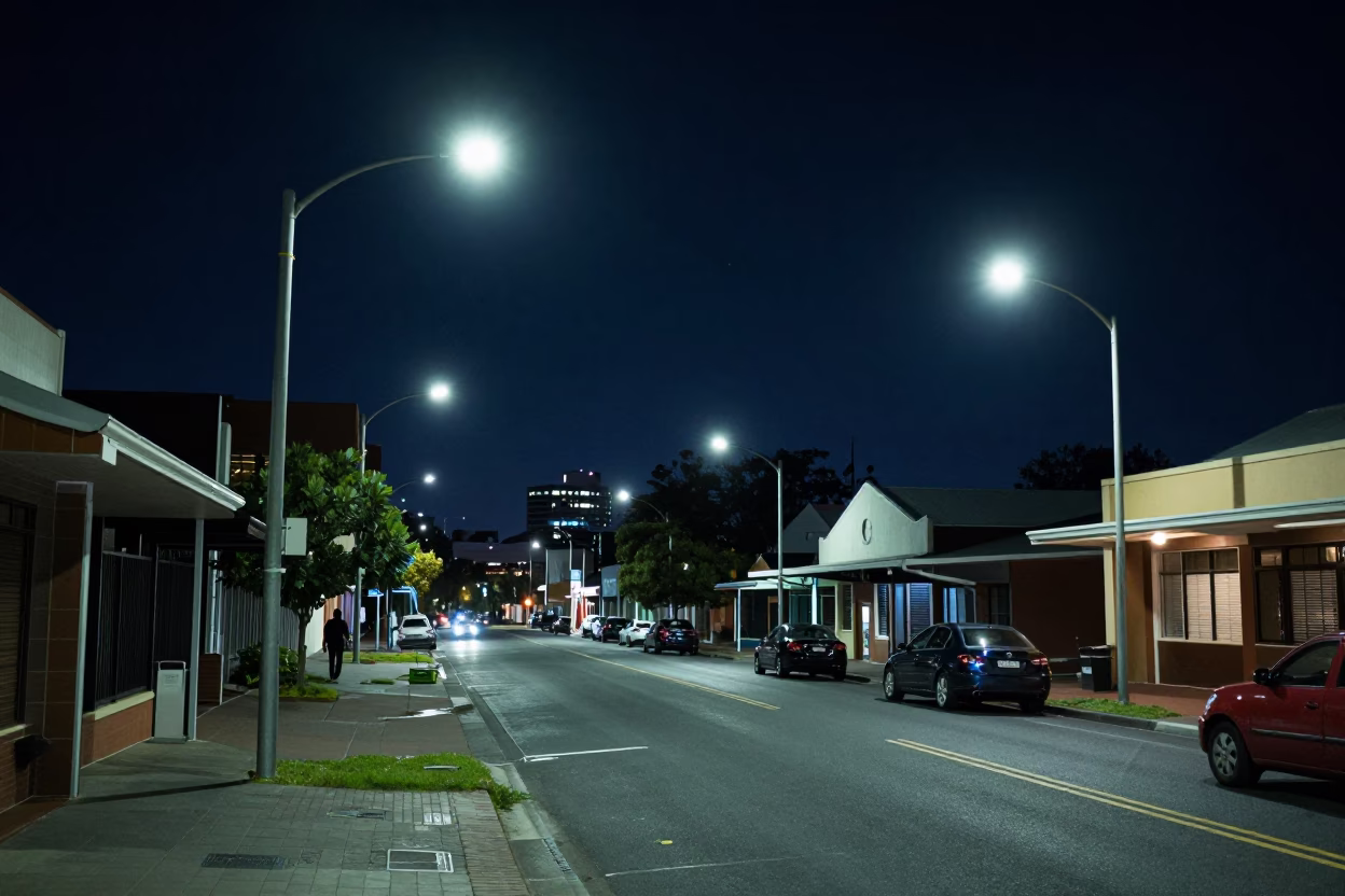 The Deepest Night Sky Light on Street Scene in Perth in in Perth, Western Australia, Australia