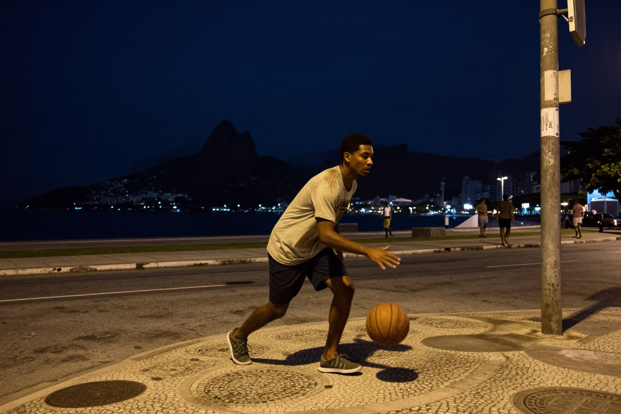 The Deepest Night Sky Light on Street Scene in Rio De Janeiro in in Rio de Janeiro, Brazil