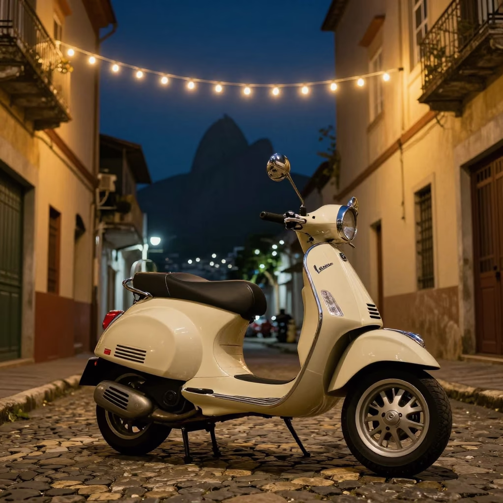 The Deepest Night Sky Light on Vespa Parked in Rio De Janeiro in in Rio de Janeiro, Brazil