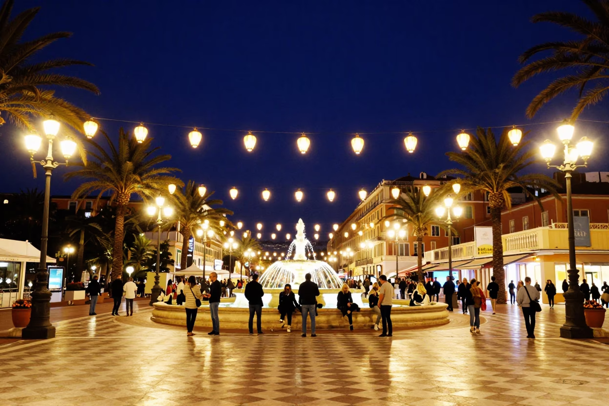 The Deepest Night Sky Light on Vibrant Nightlife in Nice in in Nice, France