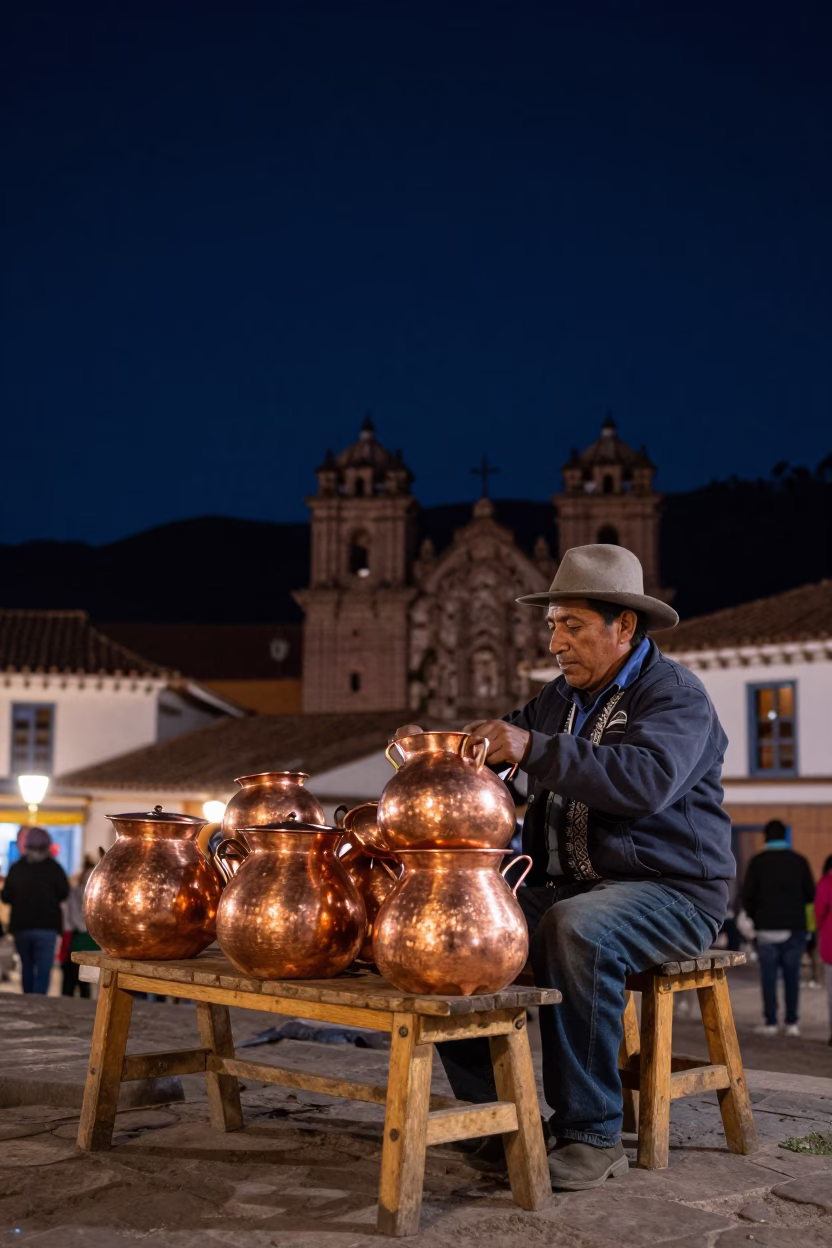 The Deepest Night Sky Light on Wooden Stools in Cusco in in Cusco, Peru