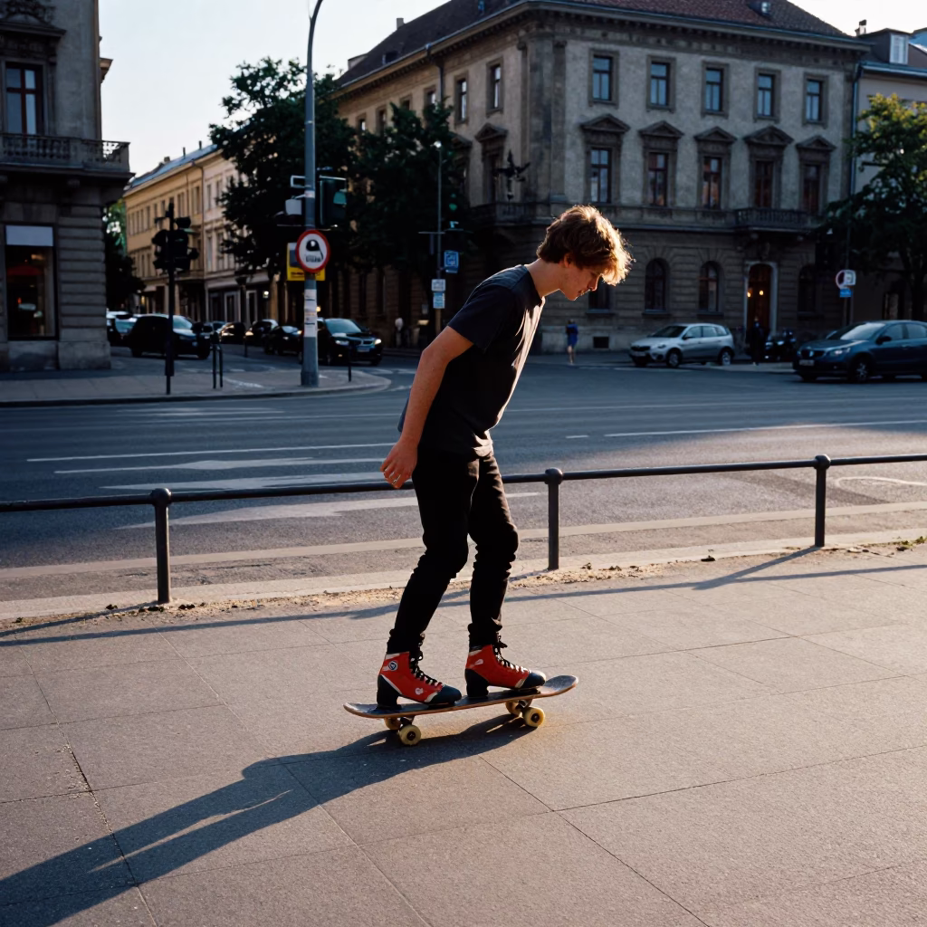 The Early Afternoon Light on Afternoon Skateboarder in Budapest in in Budapest, Hungary