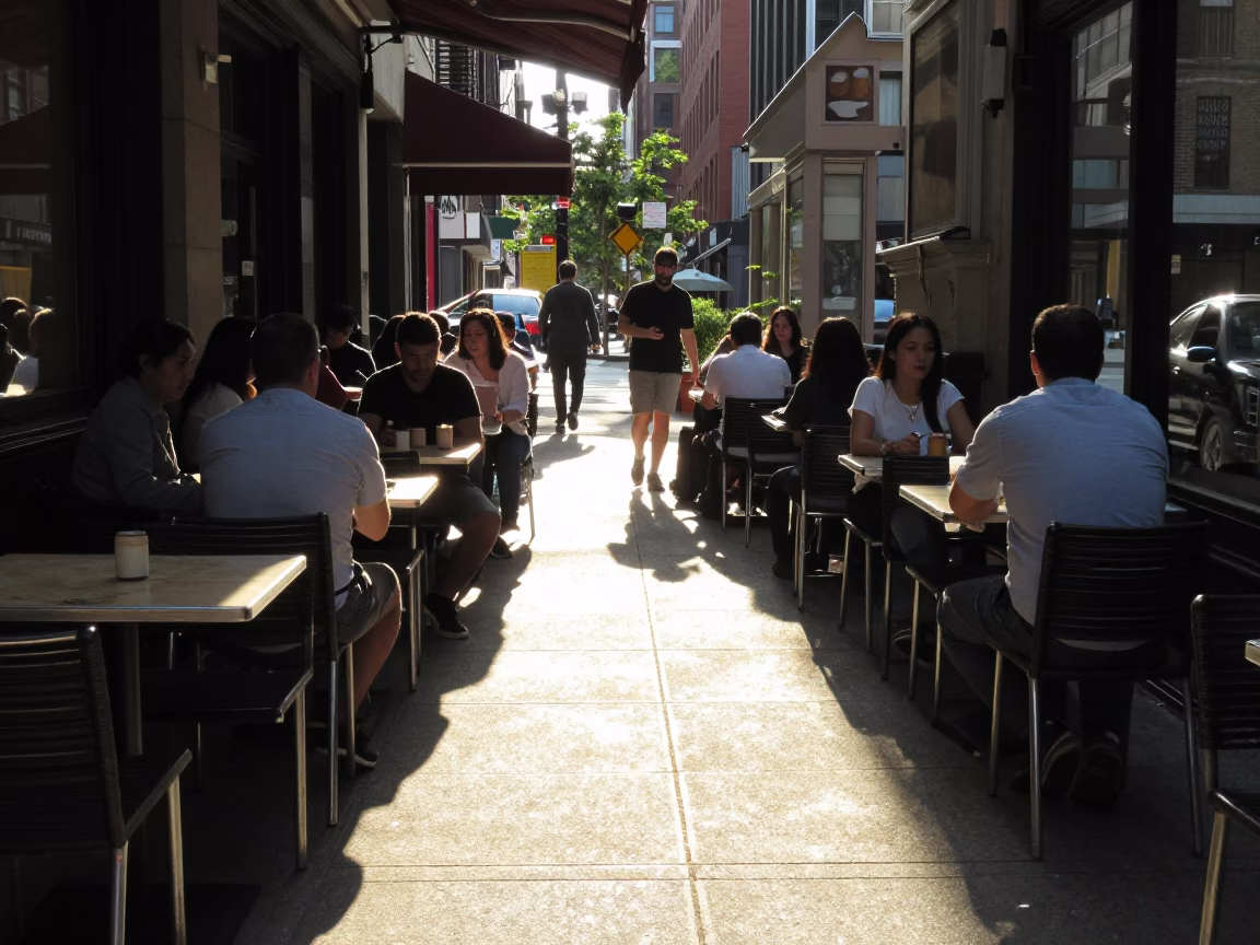 The Early Afternoon Light on Cafe Scene in Chicago in in Chicago, Illinois, United States