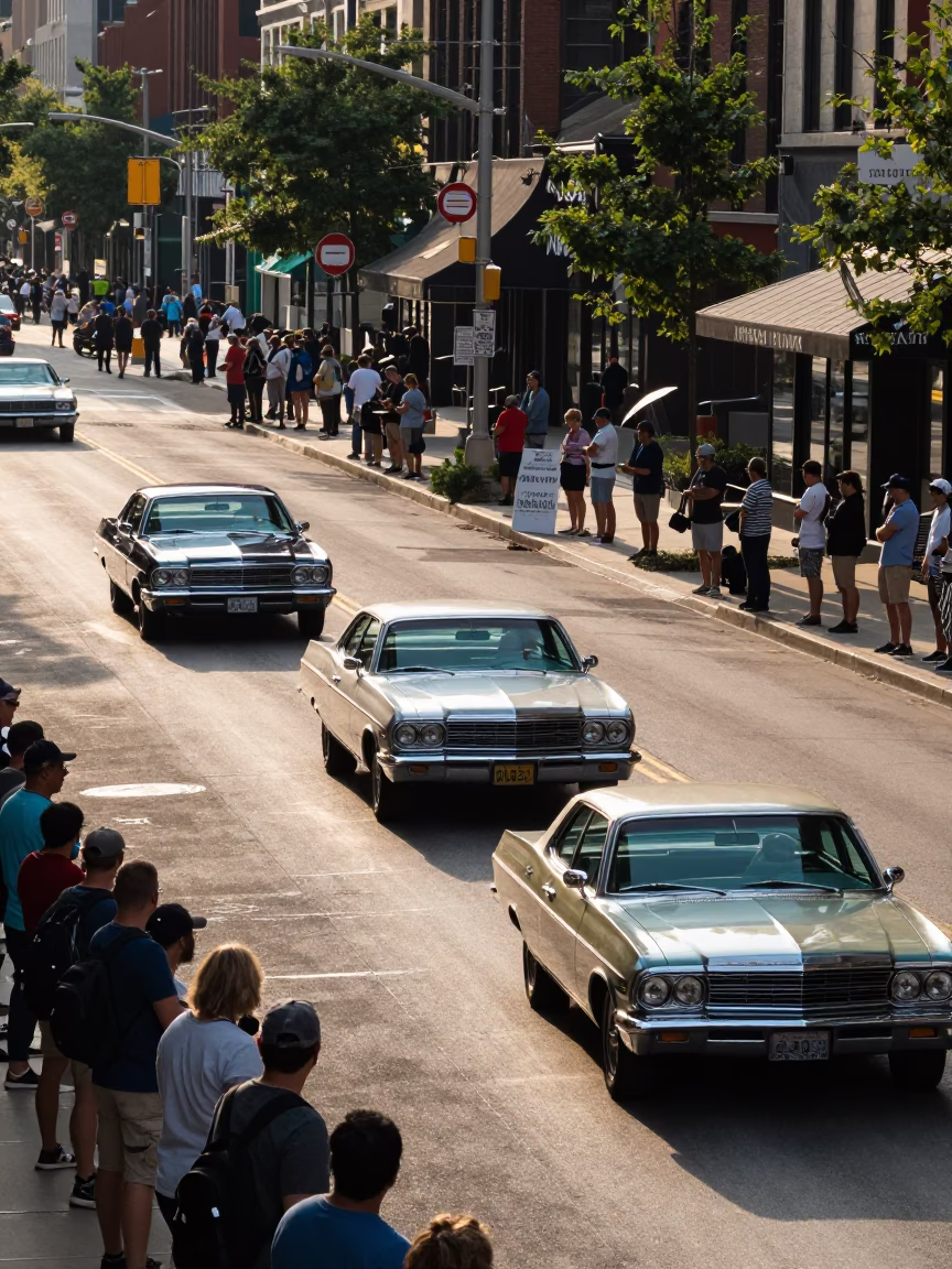 The Early Afternoon Light on Car Rally in Chicago in in Chicago, Illinois, United States