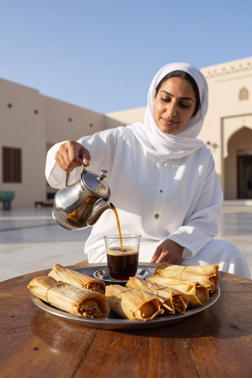 The Early Afternoon Light on Coffee Ceremony in Muscat in in Muscat, Oman