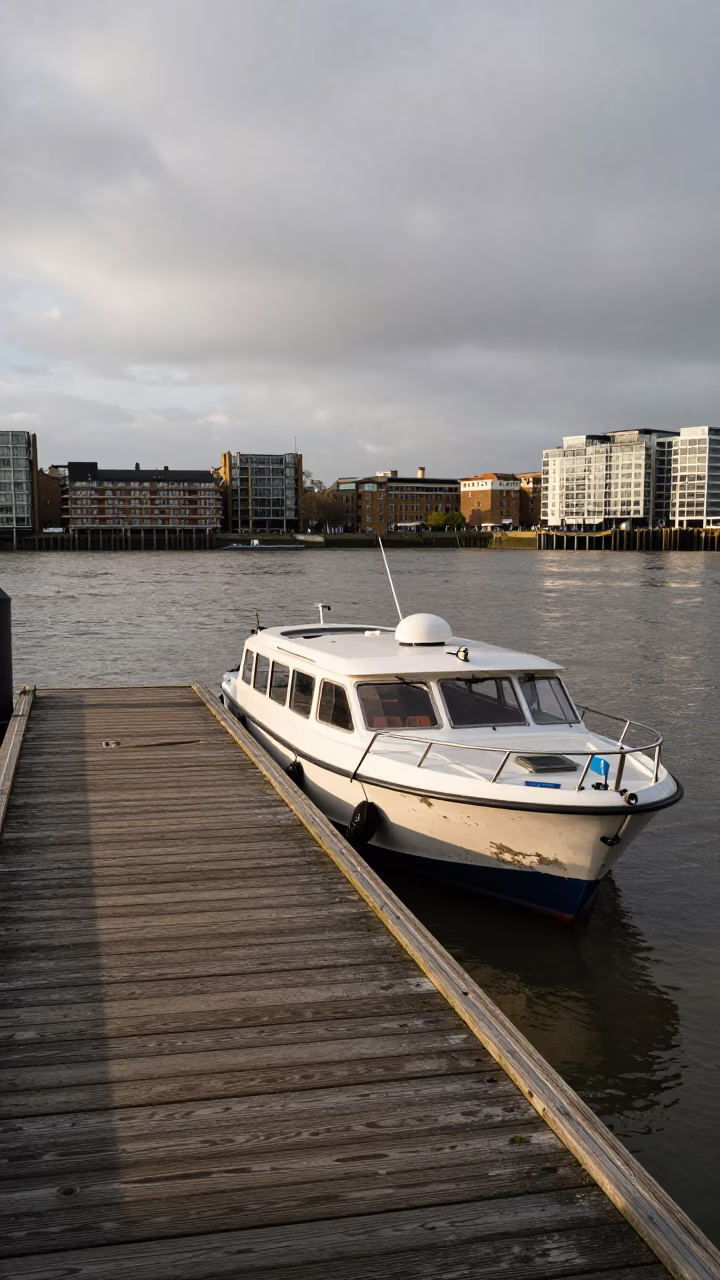 The Early Afternoon Light on Dockside Scene in London in in London, United Kingdom